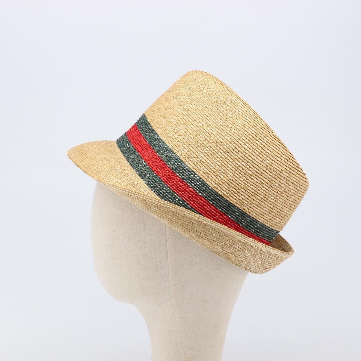 GUCCI Web Sherry Line Hat Straw Beige Auth BA15635V