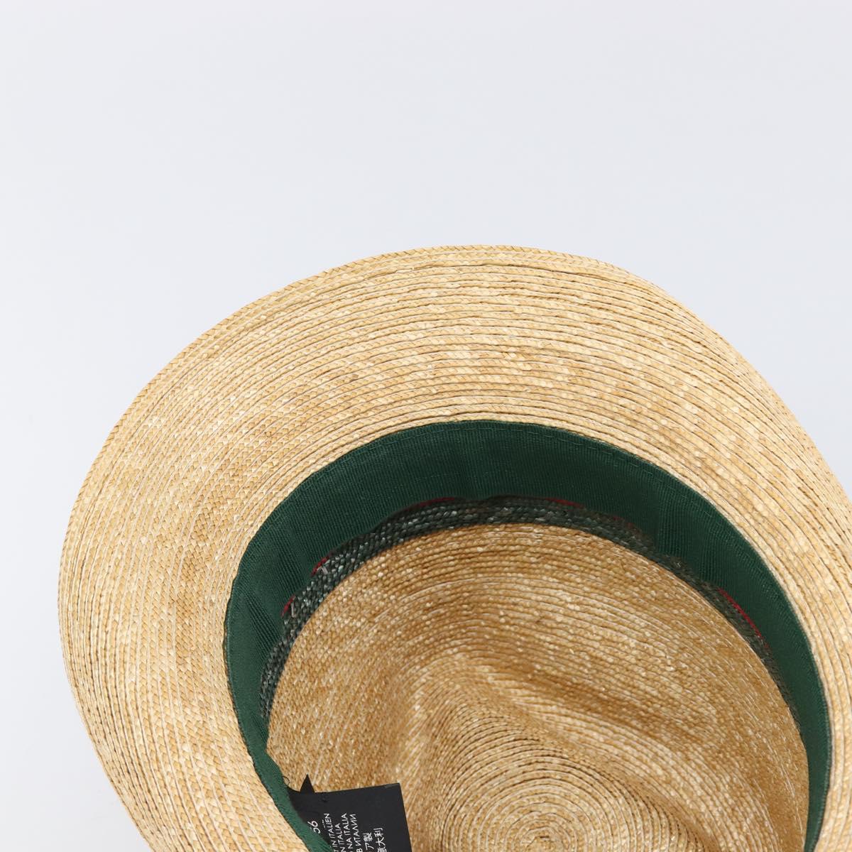 GUCCI Web Sherry Line Hat Straw Beige Auth BA15635V