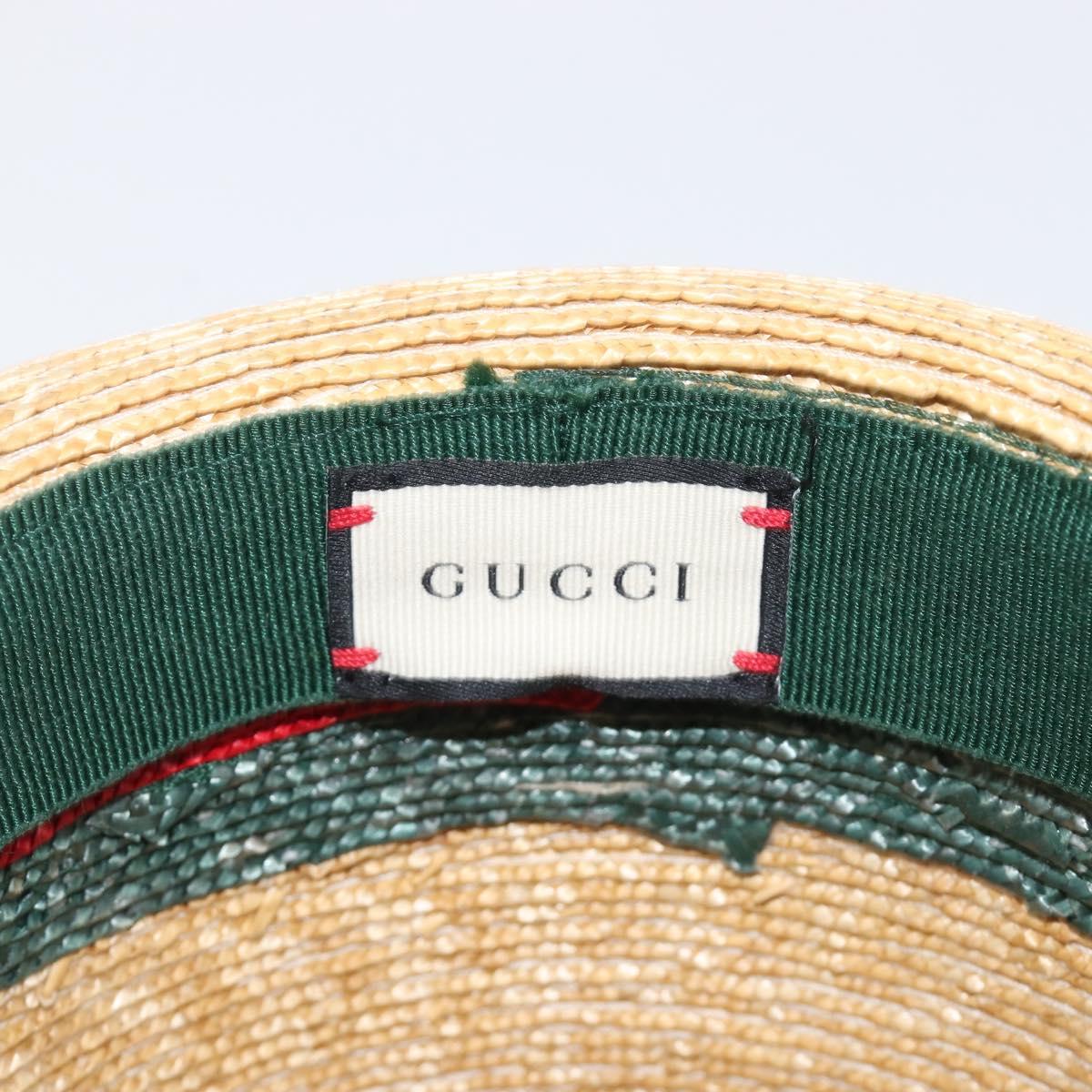GUCCI Web Sherry Line Hat Straw Beige Auth BA15635V