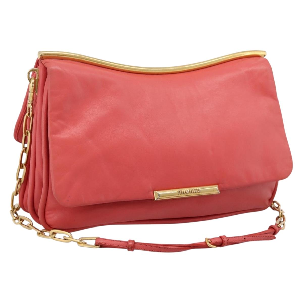 Miu Miu Chain Shoulder Bag Leather Pink Gold Auth BA15636V