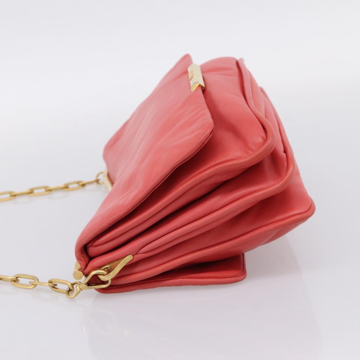 Miu Miu Chain Shoulder Bag Leather Pink Gold Auth BA15636V