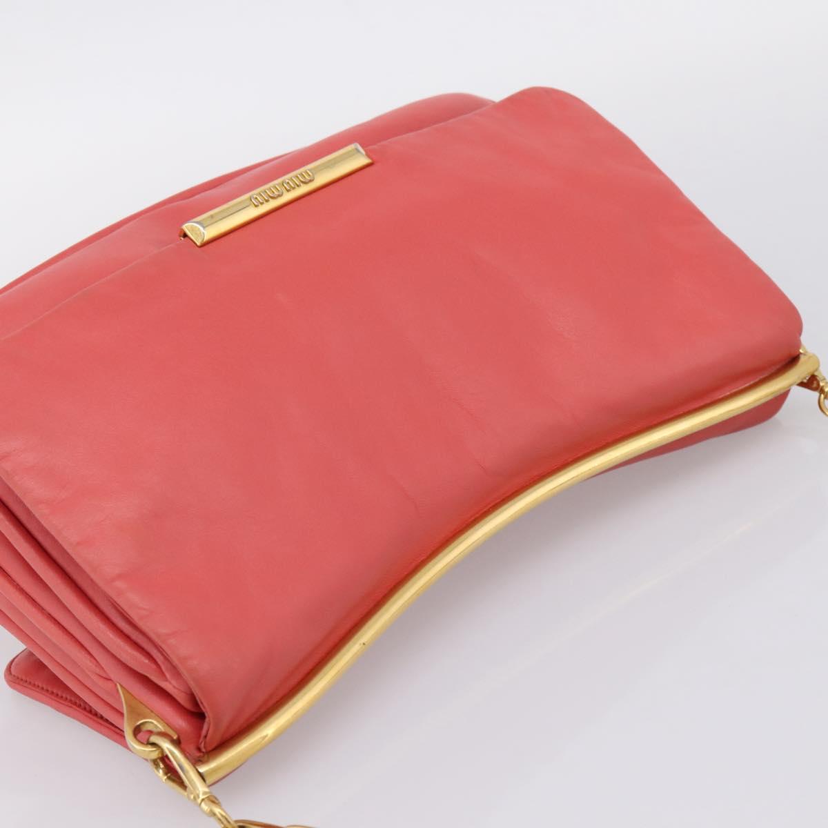 Miu Miu Chain Shoulder Bag Leather Pink Gold Auth BA15636V