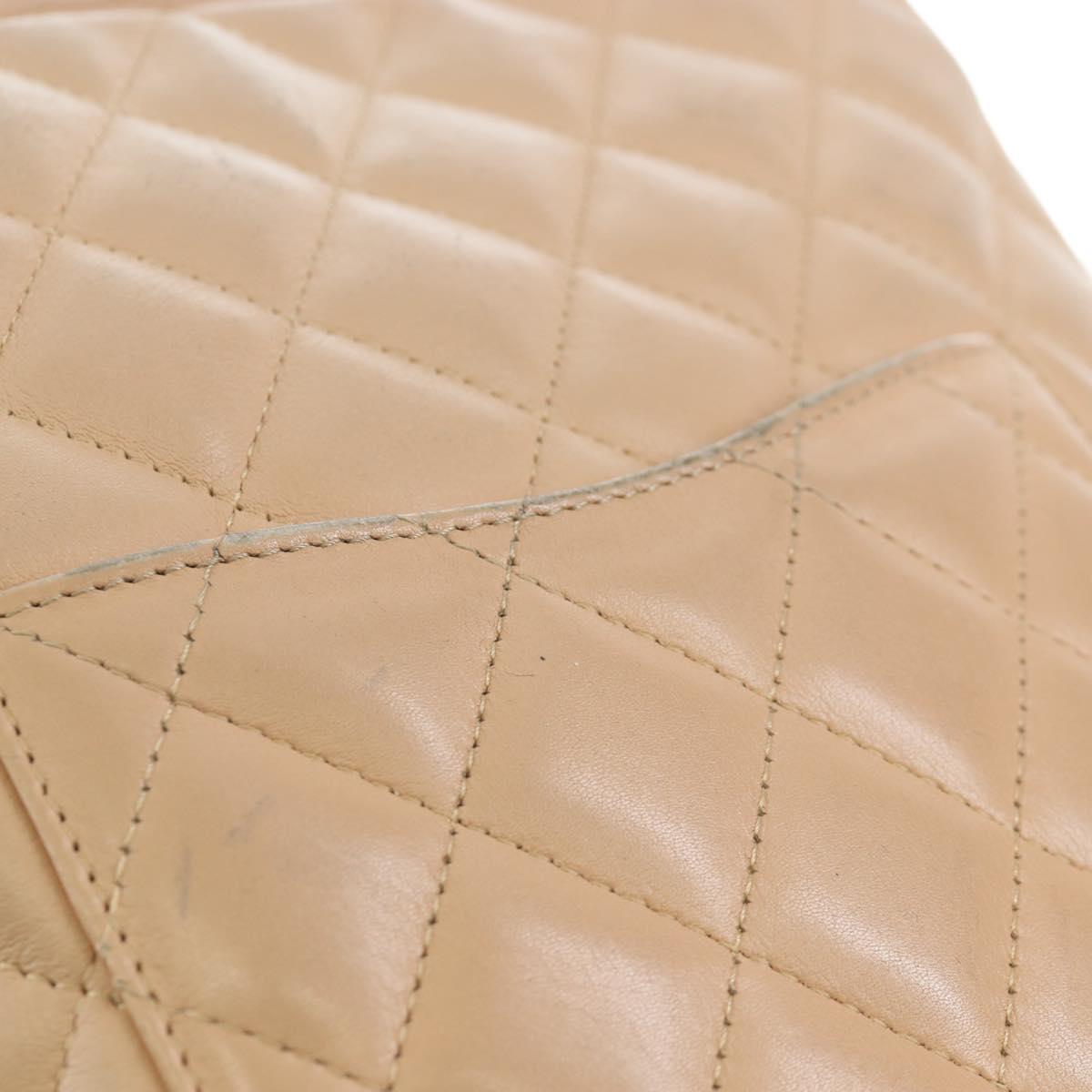 CHANEL Matelasse Cambon Line Shoulder Bag Leather Beige Silver CC Auth BA15637