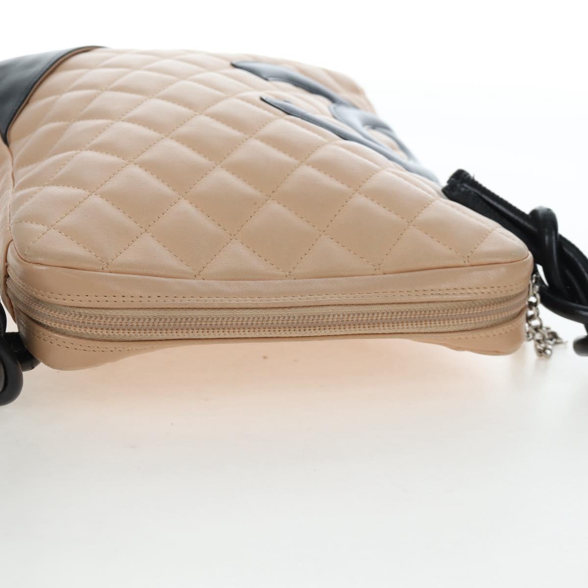 CHANEL Matelasse Cambon Line Shoulder Bag Leather Beige Silver CC Auth BA15637