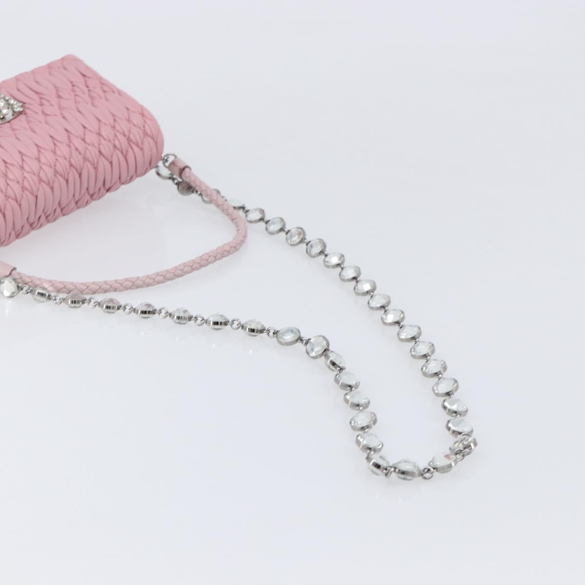 Miu Miu Chain Shoulder Bag Leather 2way Pink Silver Auth BA15638A