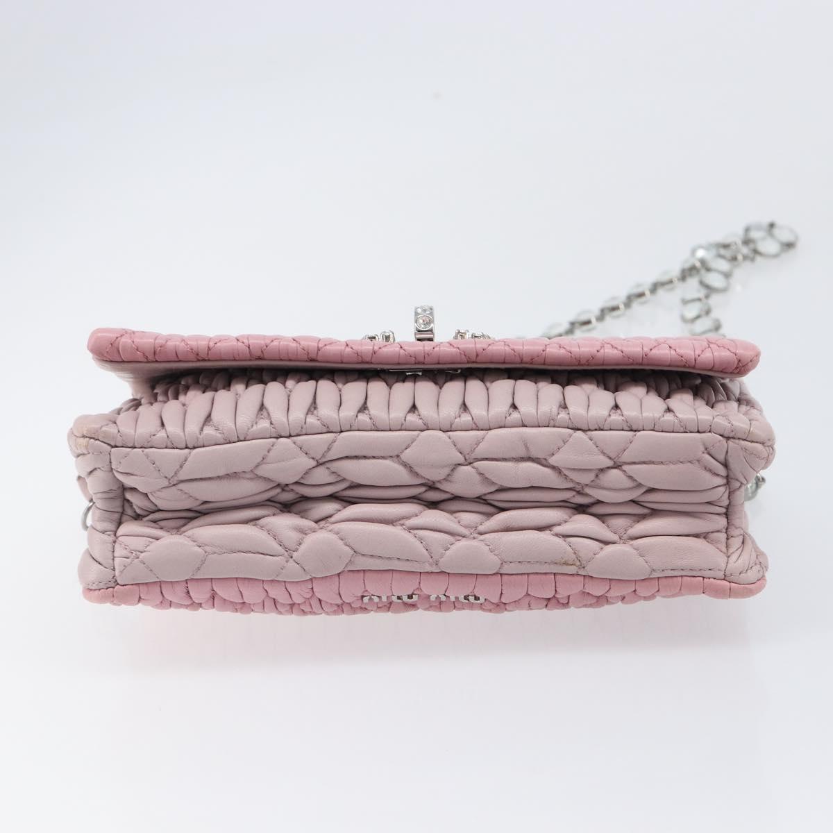 Miu Miu Chain Shoulder Bag Leather 2way Pink Silver Auth BA15638A