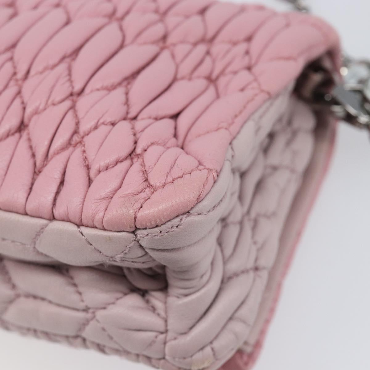 Miu Miu Chain Shoulder Bag Leather 2way Pink Silver Auth BA15638A