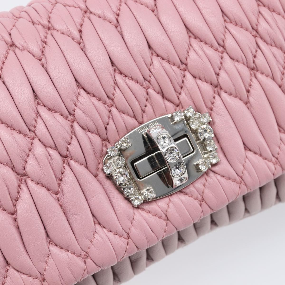 Miu Miu Chain Shoulder Bag Leather 2way Pink Silver Auth BA15638A