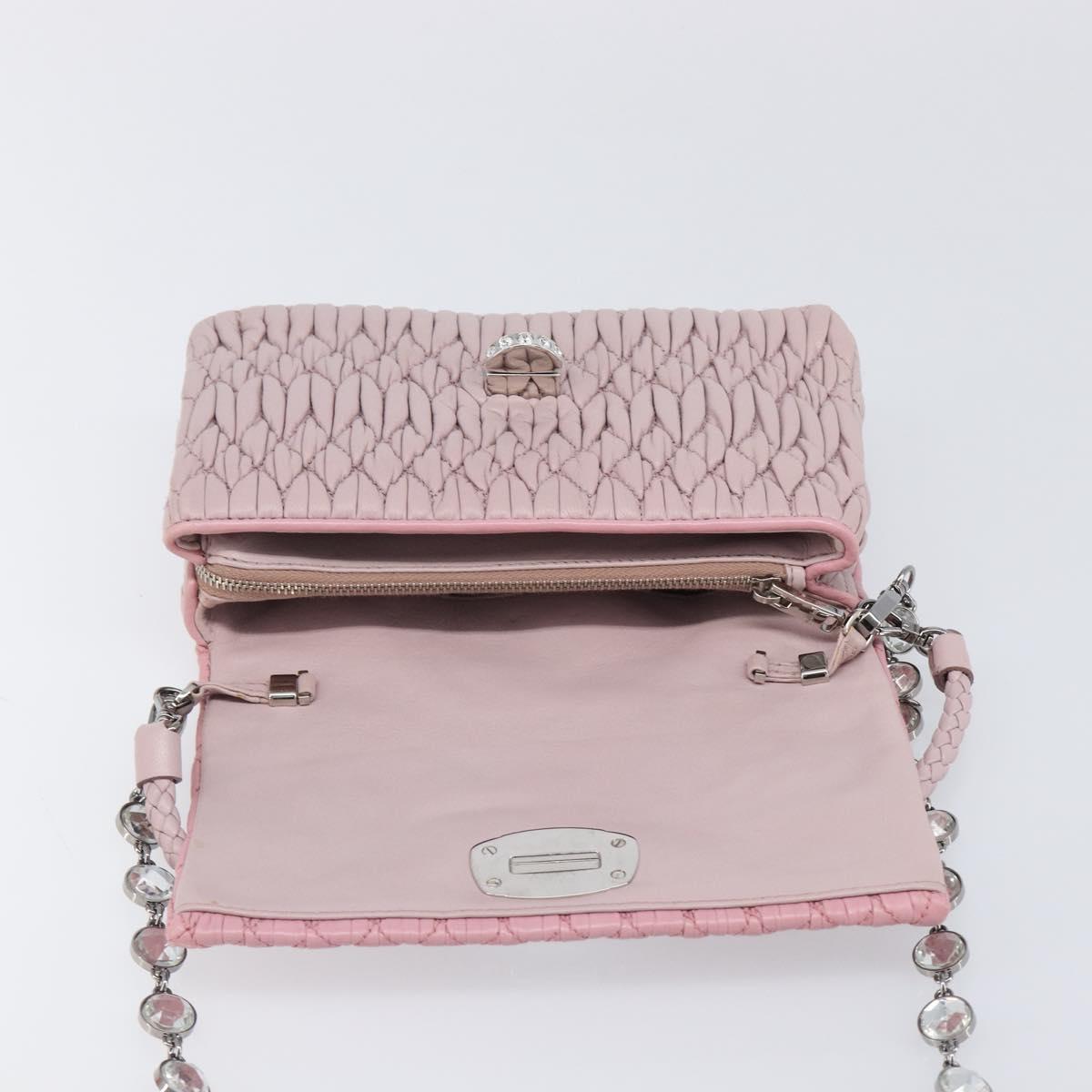 Miu Miu Chain Shoulder Bag Leather 2way Pink Silver Auth BA15638A