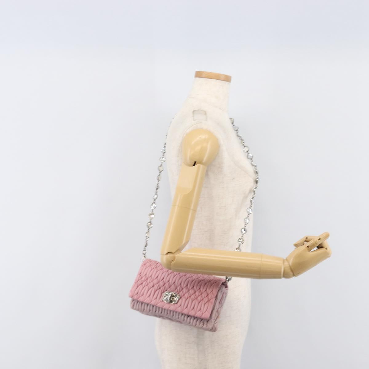 Miu Miu Chain Shoulder Bag Leather 2way Pink Silver Auth BA15638A