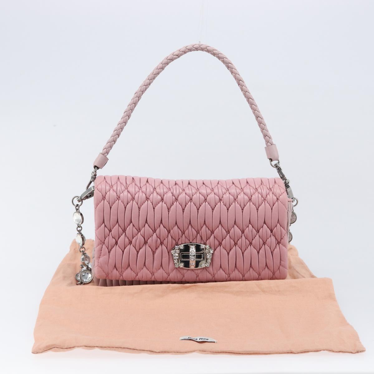 Miu Miu Chain Shoulder Bag Leather 2way Pink Silver Auth BA15638A