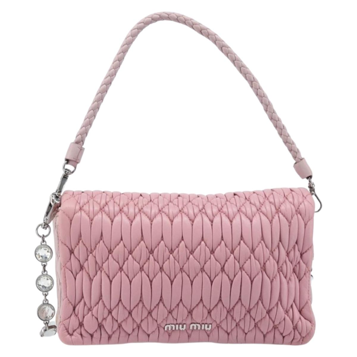 Miu Miu Chain Shoulder Bag Leather 2way Pink Silver Auth BA15638A
