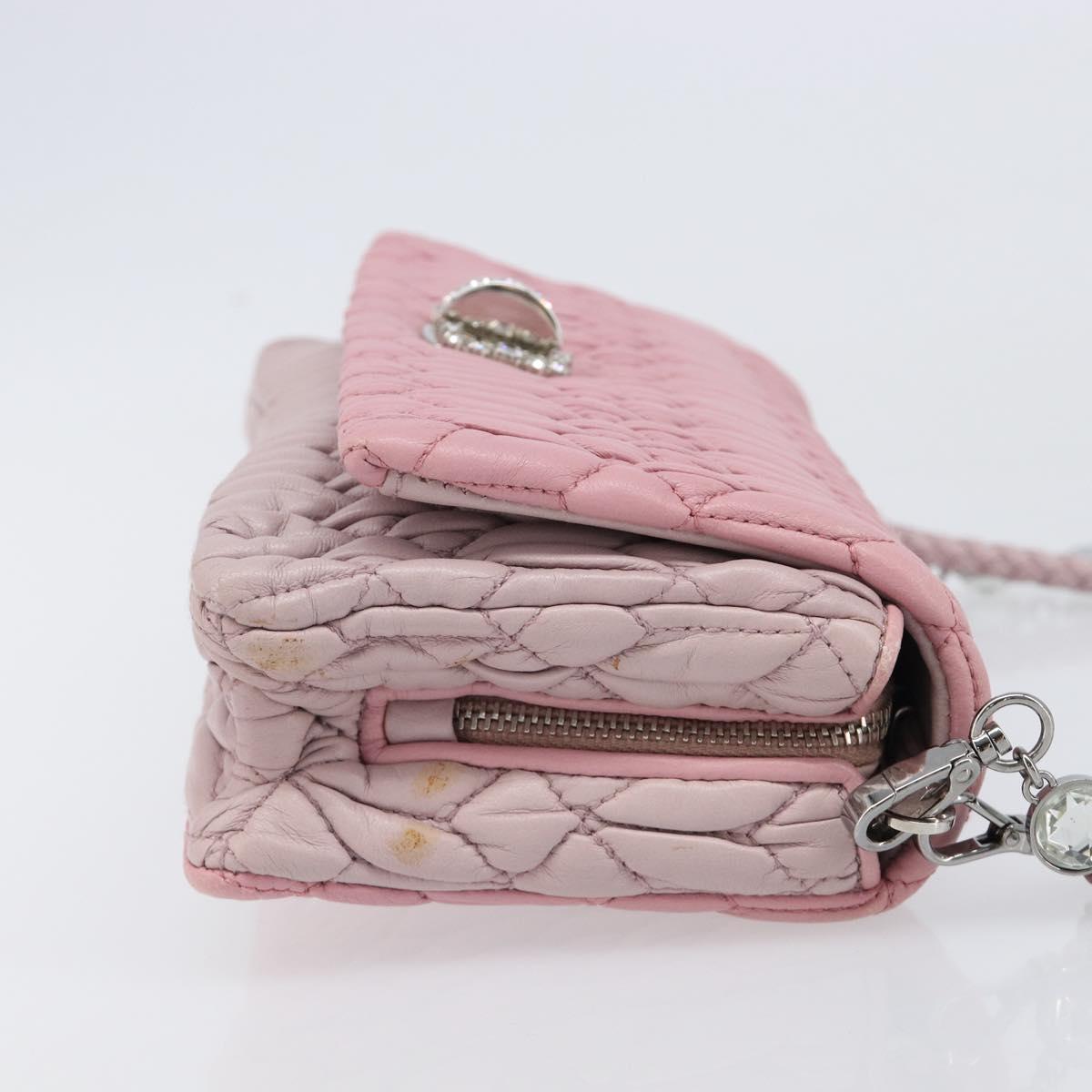 Miu Miu Chain Shoulder Bag Leather 2way Pink Silver Auth BA15638A