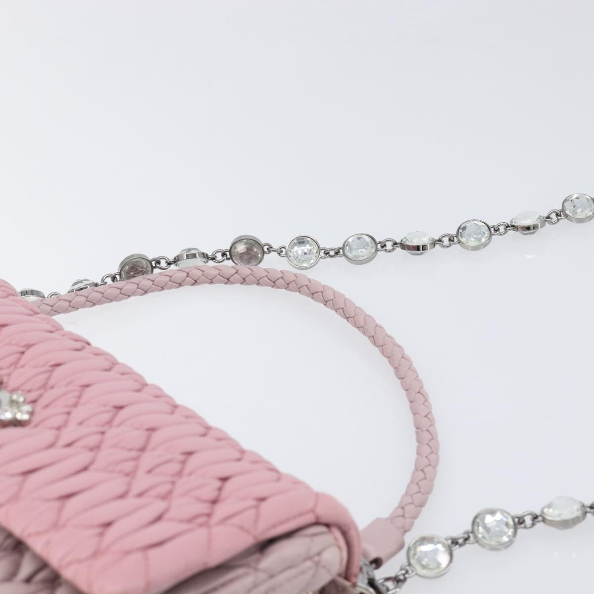 Miu Miu Chain Shoulder Bag Leather 2way Pink Silver Auth BA15638A