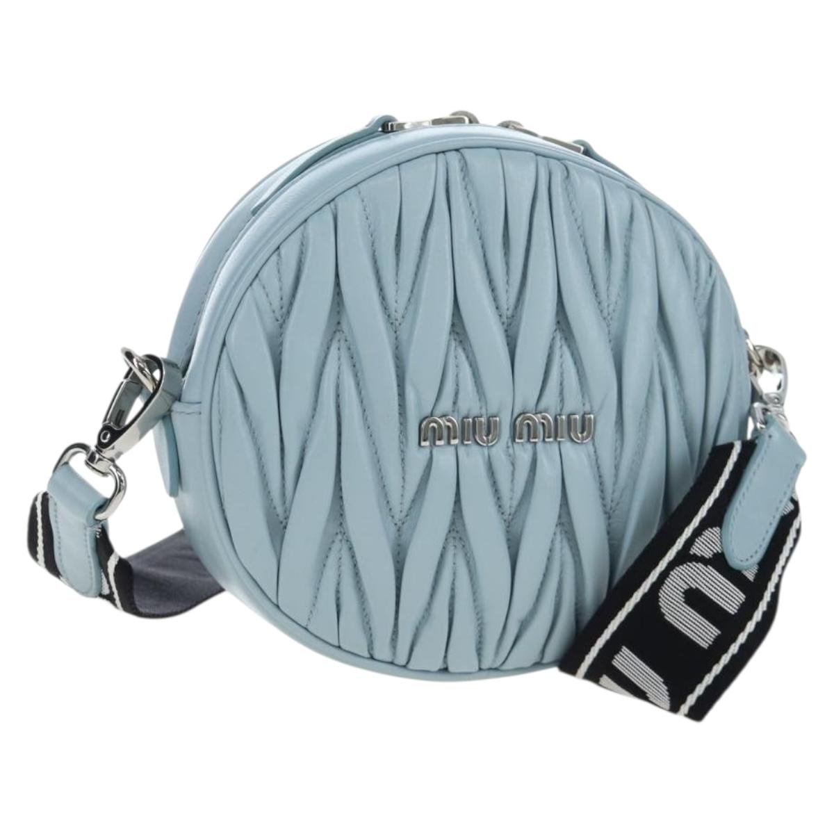 Miu Miu Matelasse Chain Bag Leather 2way Light Blue Silver Auth BA15639V