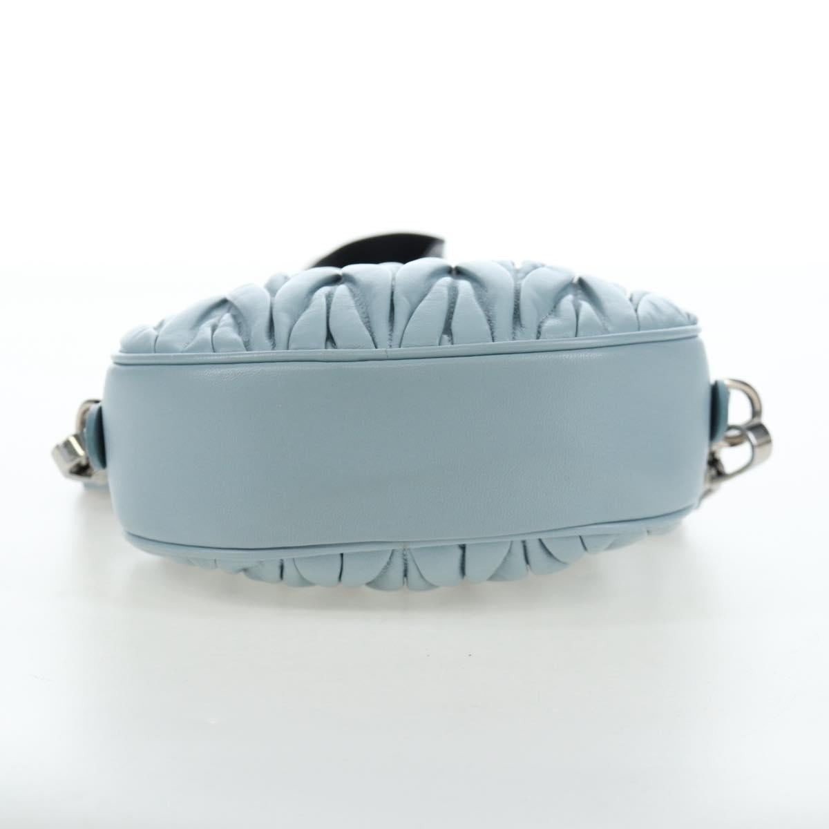 Miu Miu Matelasse Chain Bag Leather 2way Light Blue Silver Auth BA15639V