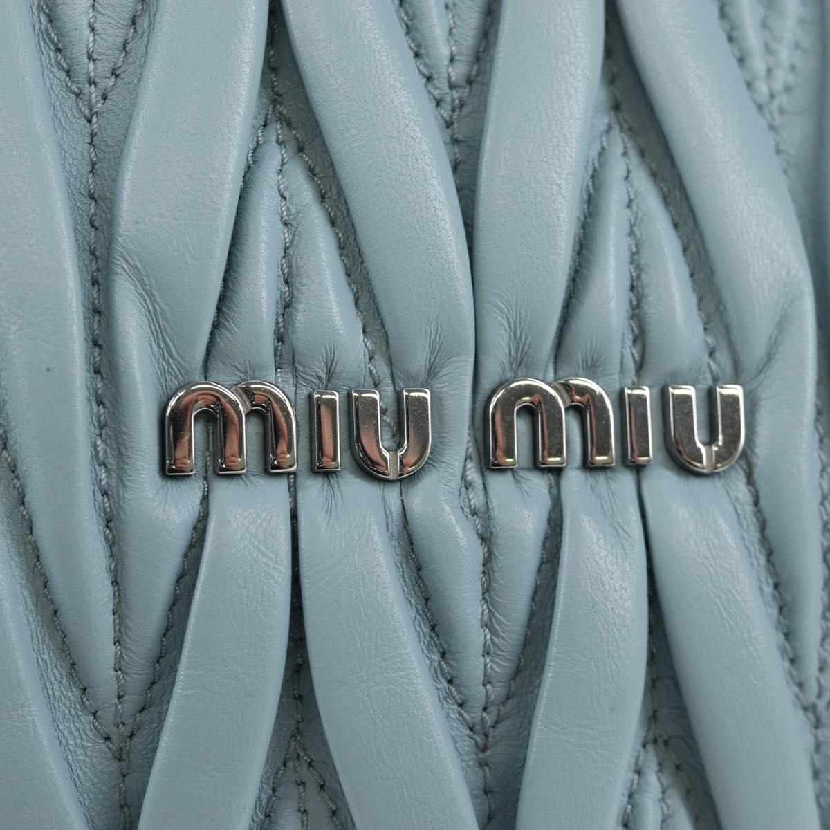 Miu Miu Matelasse Chain Bag Leather 2way Light Blue Silver Auth BA15639V