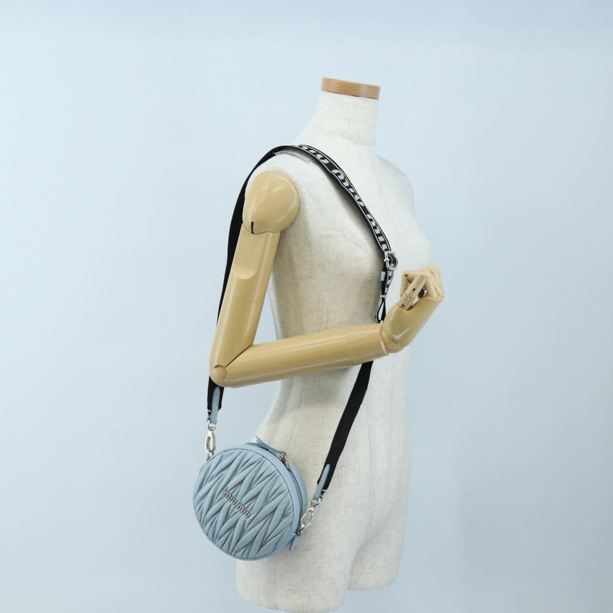 Miu Miu Matelasse Chain Bag Leather 2way Light Blue Silver Auth BA15639V