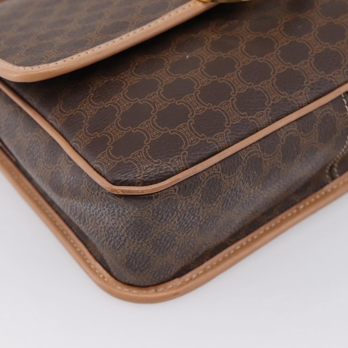 CELINE Macadam Canvas Circle Shoulder Bag PVC Leather Brown Gold Auth BA15640A