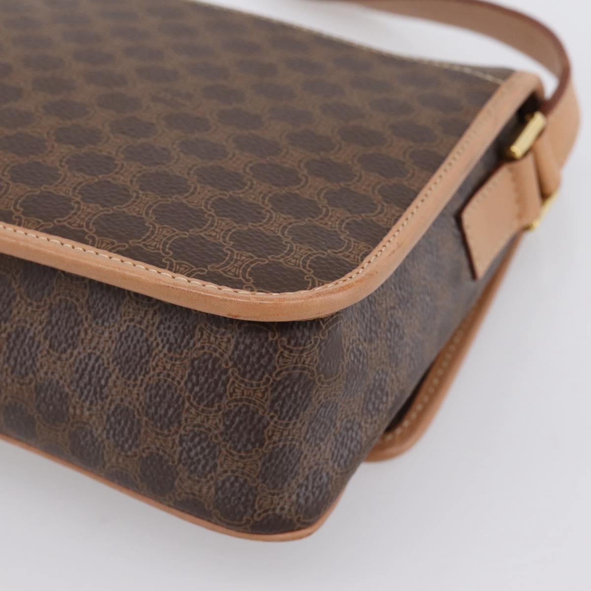 CELINE Macadam Canvas Circle Shoulder Bag PVC Leather Brown Gold Auth BA15640A