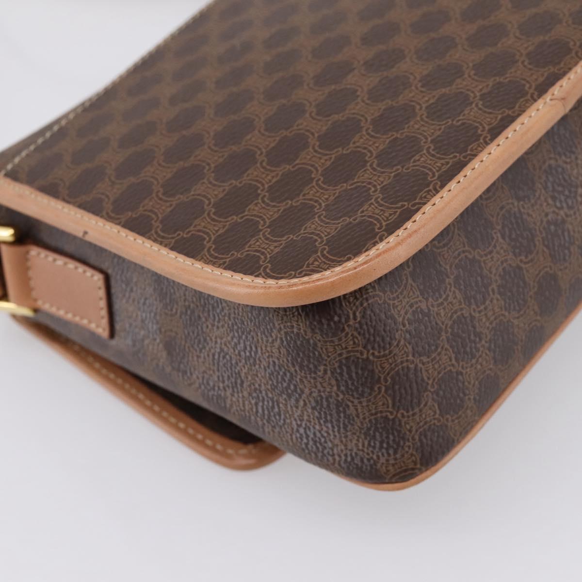 CELINE Macadam Canvas Circle Shoulder Bag PVC Leather Brown Gold Auth BA15640A