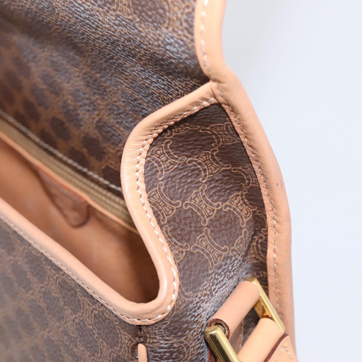 CELINE Macadam Canvas Circle Shoulder Bag PVC Leather Brown Gold Auth BA15640A