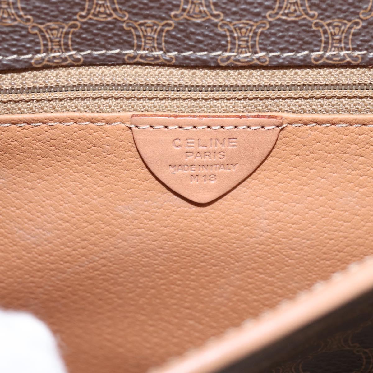 CELINE Macadam Canvas Circle Shoulder Bag PVC Leather Brown Gold Auth BA15640A