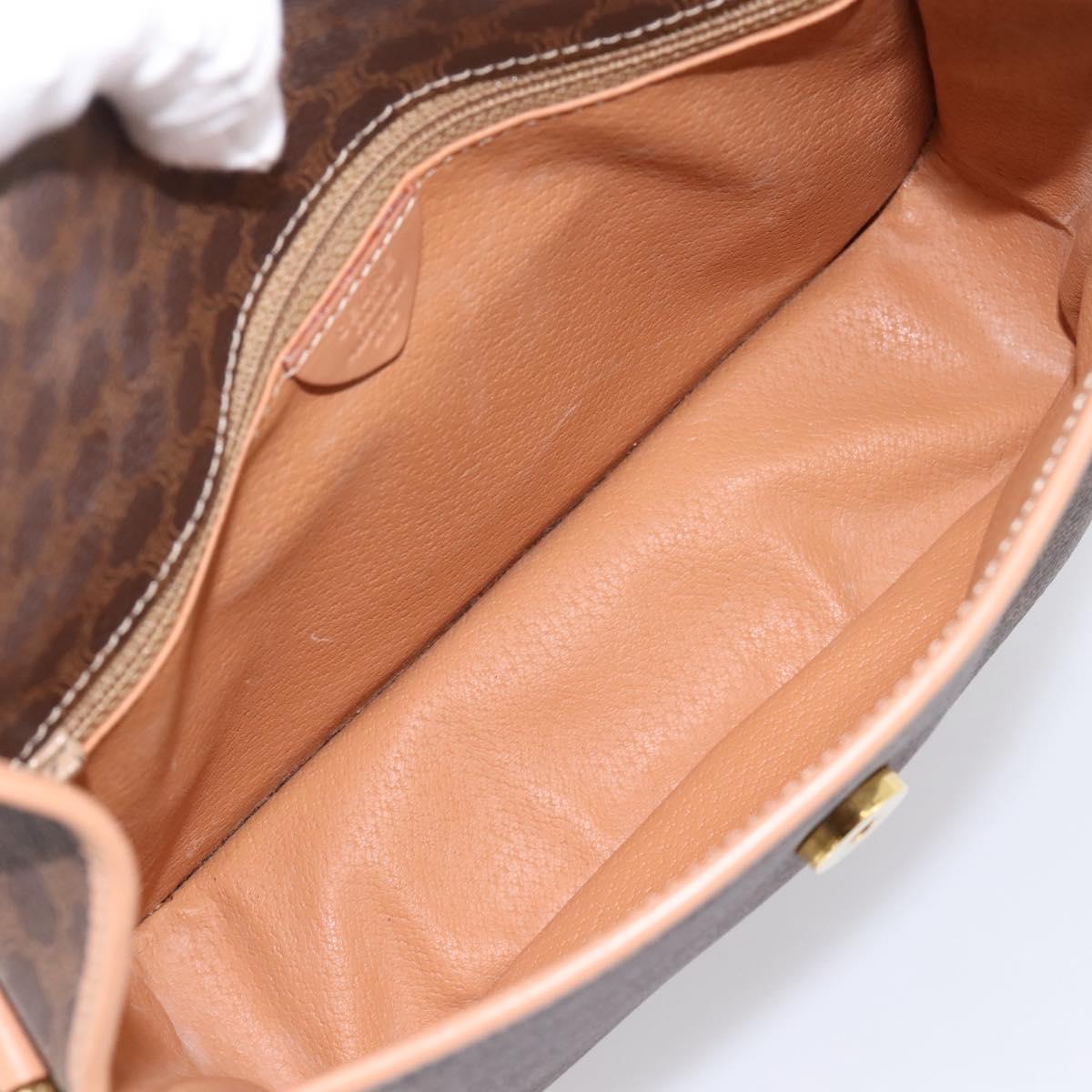 CELINE Macadam Canvas Circle Shoulder Bag PVC Leather Brown Gold Auth BA15640A