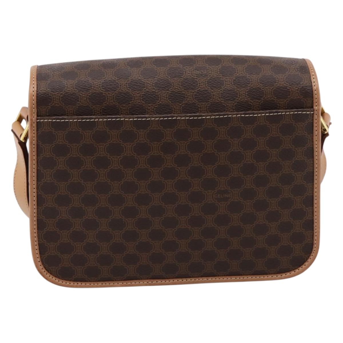 CELINE Macadam Canvas Circle Shoulder Bag PVC Leather Brown Gold Auth BA15640A