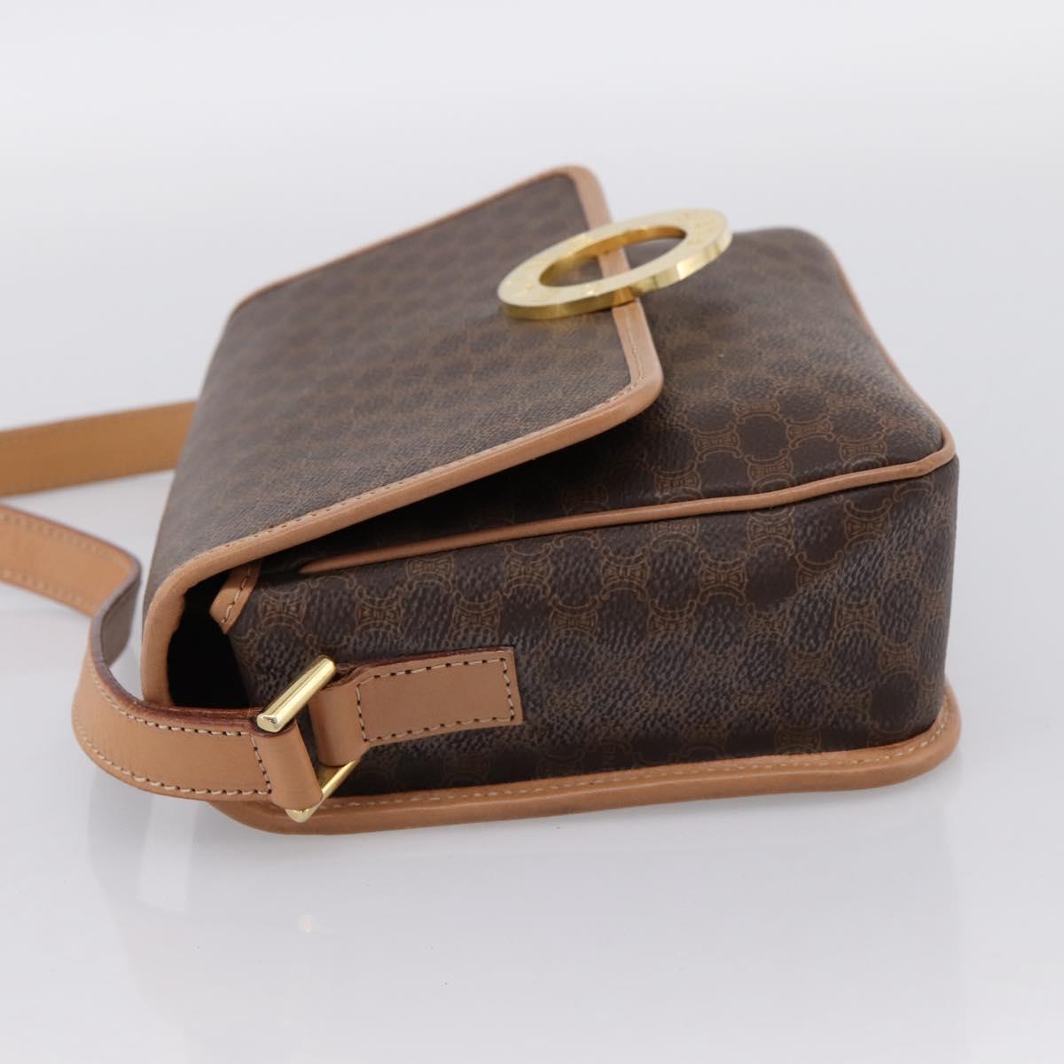 CELINE Macadam Canvas Circle Shoulder Bag PVC Leather Brown Gold Auth BA15640A