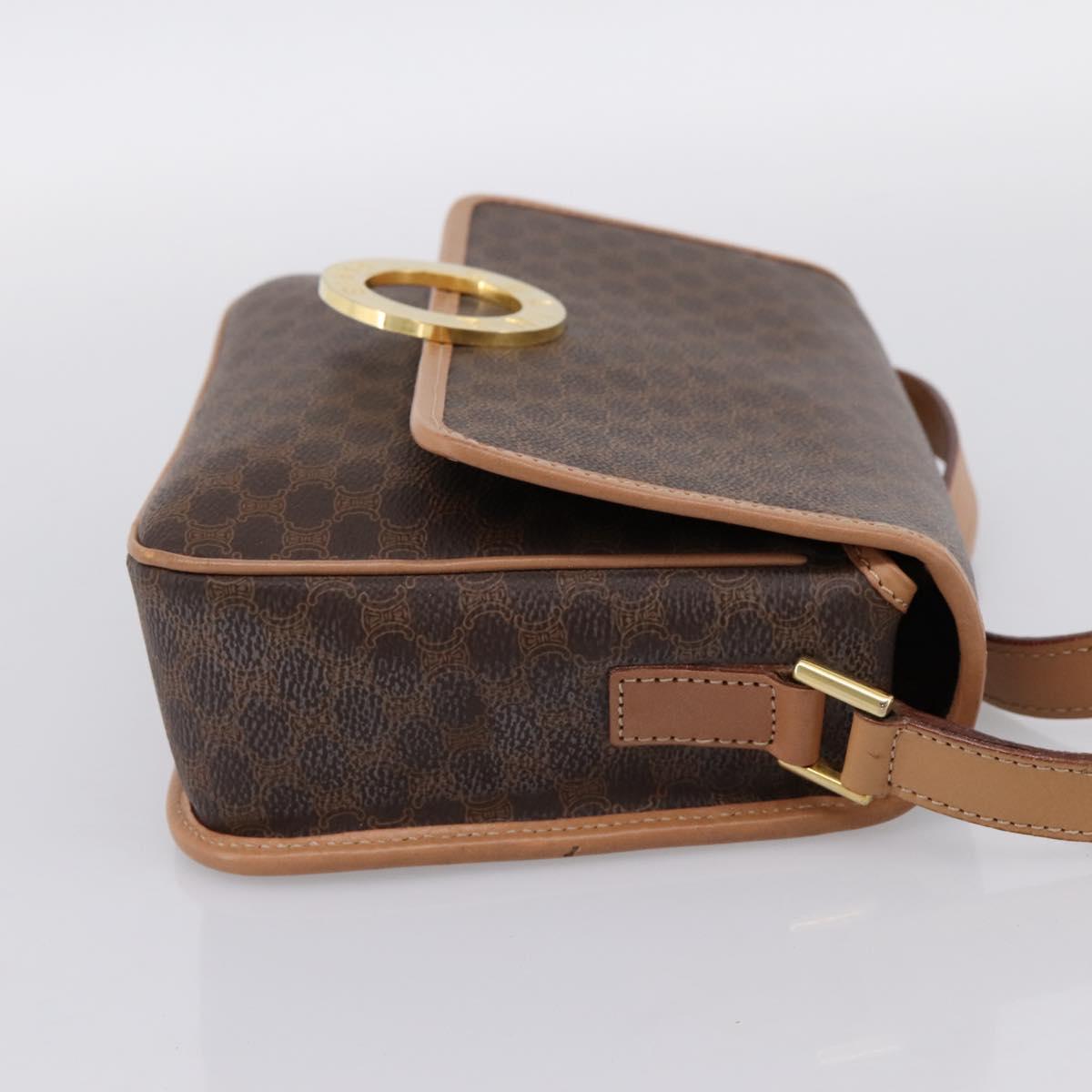 CELINE Macadam Canvas Circle Shoulder Bag PVC Leather Brown Gold Auth BA15640A