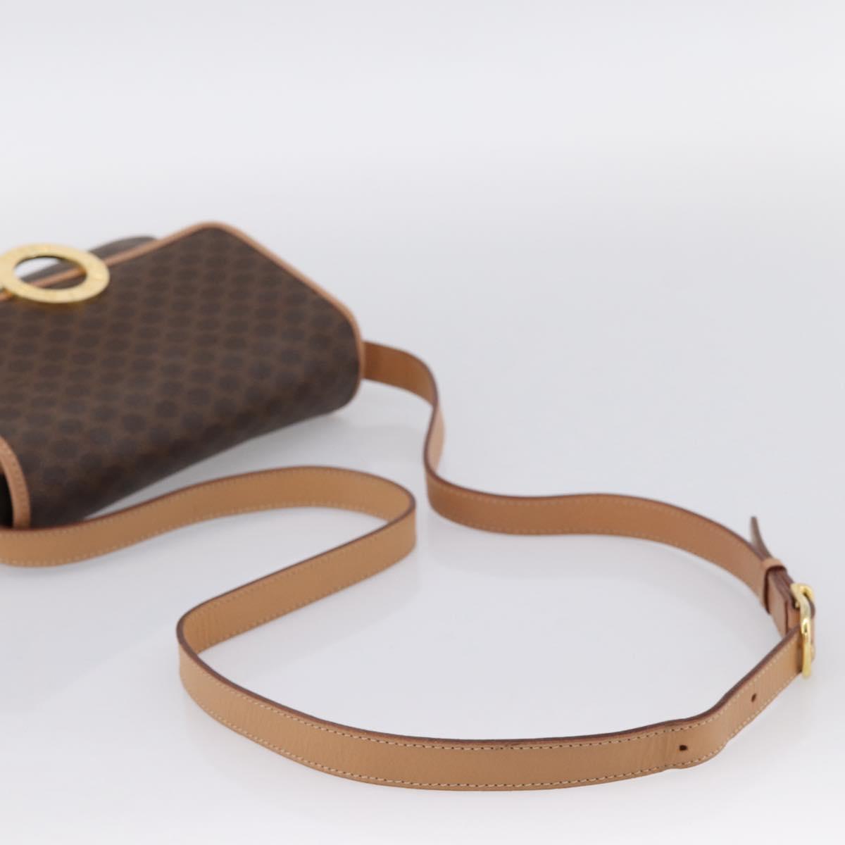 CELINE Macadam Canvas Circle Shoulder Bag PVC Leather Brown Gold Auth BA15640A