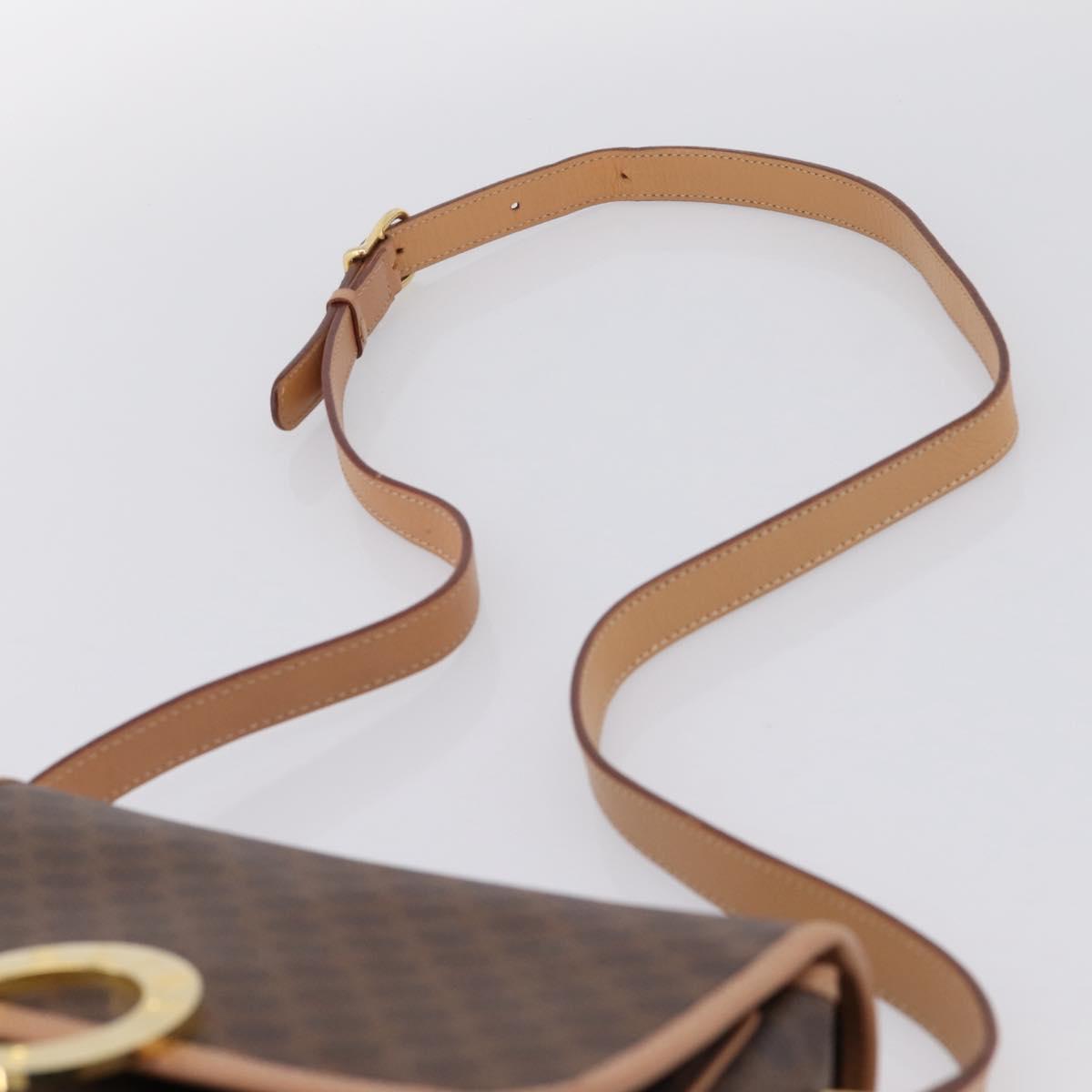 CELINE Macadam Canvas Circle Shoulder Bag PVC Leather Brown Gold Auth BA15640A