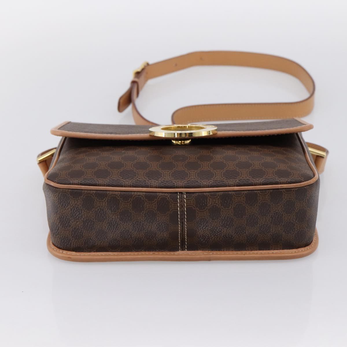 CELINE Macadam Canvas Circle Shoulder Bag PVC Leather Brown Gold Auth BA15640A