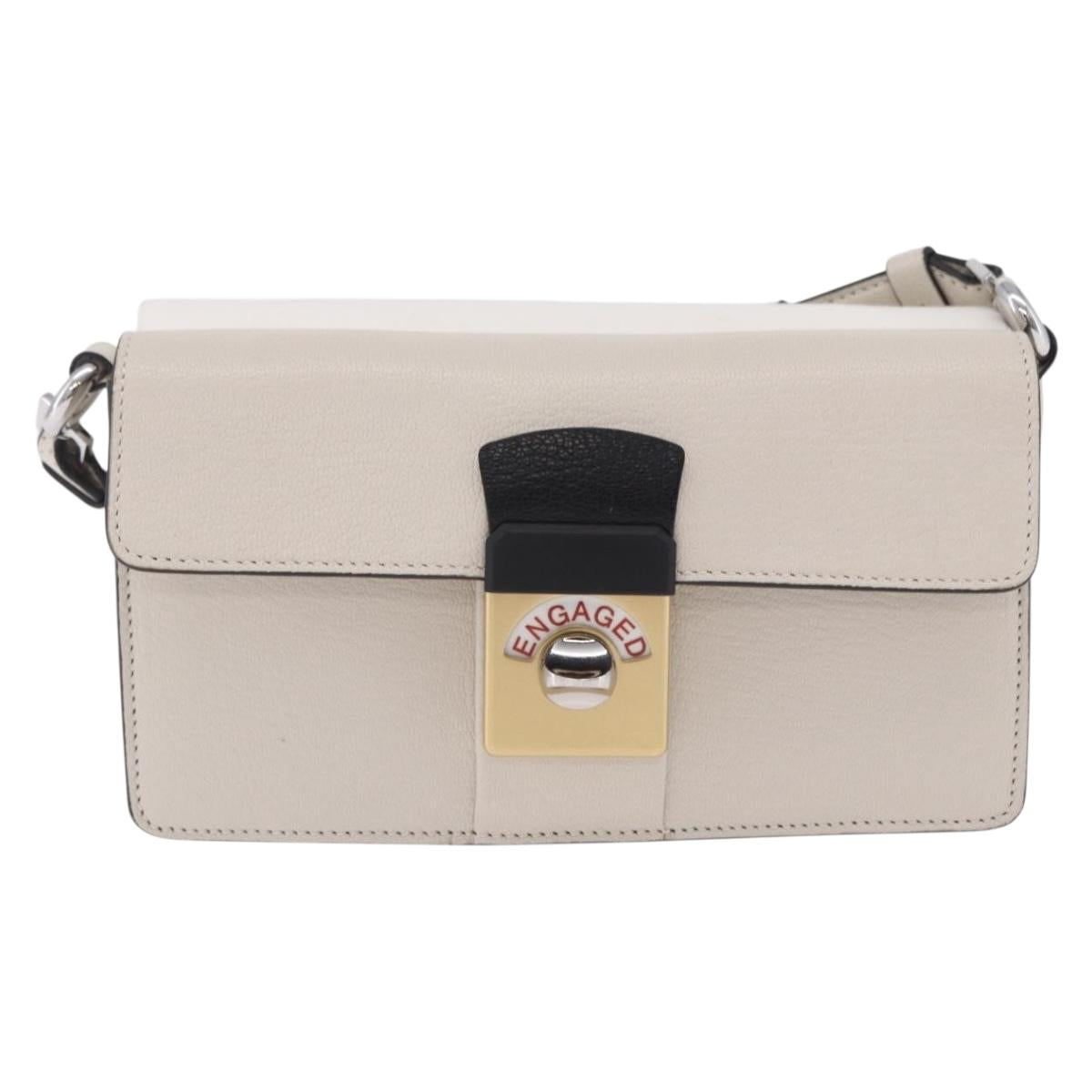 Maison Margiela New Rock Horizontal Bag Leather White Silver Auth BA15641V