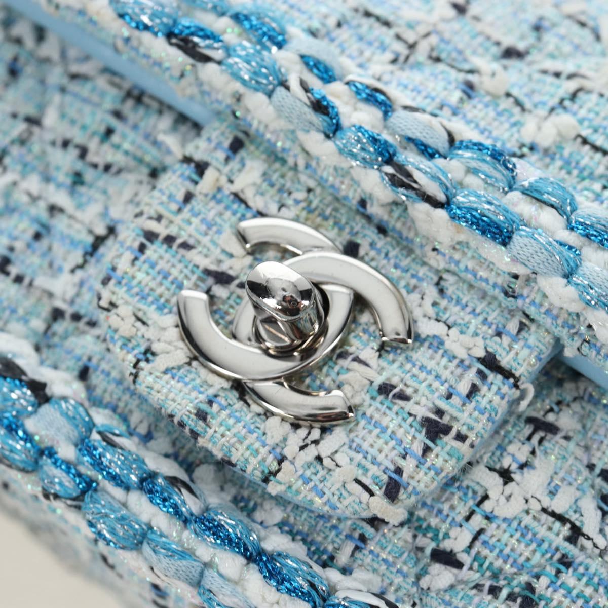 CHANEL Chain Matelasse 20 Shoulder Bag tweed Blue Silver CC Auth BA15642SM