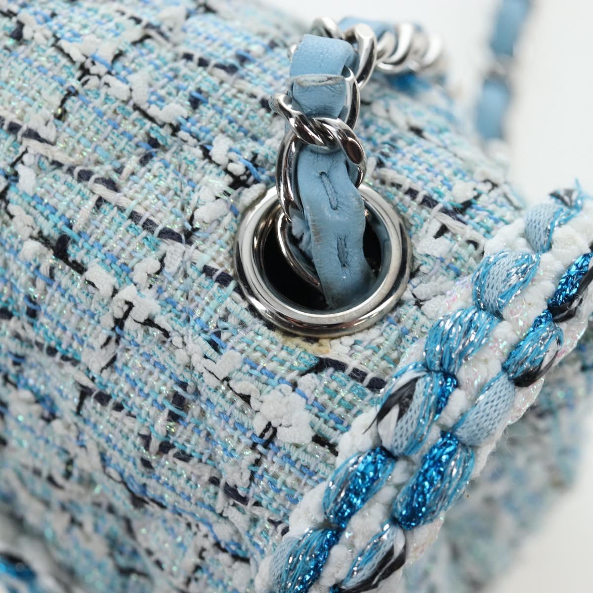 CHANEL Chain Matelasse 20 Shoulder Bag tweed Blue Silver CC Auth BA15642SM