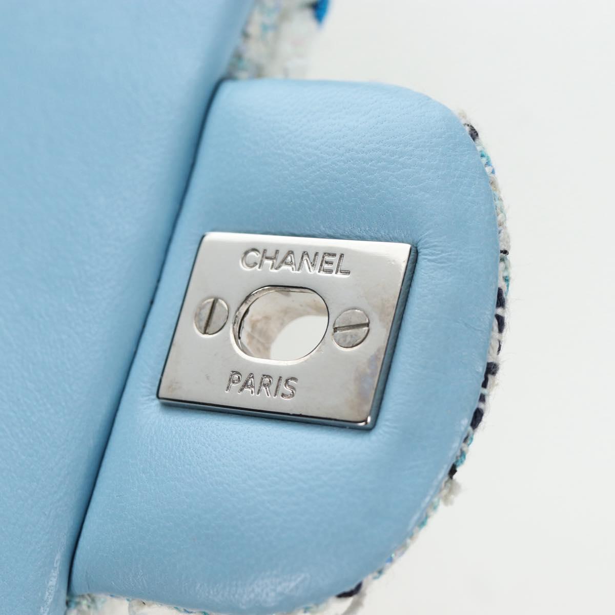 CHANEL Chain Matelasse 20 Shoulder Bag tweed Blue Silver CC Auth BA15642SM