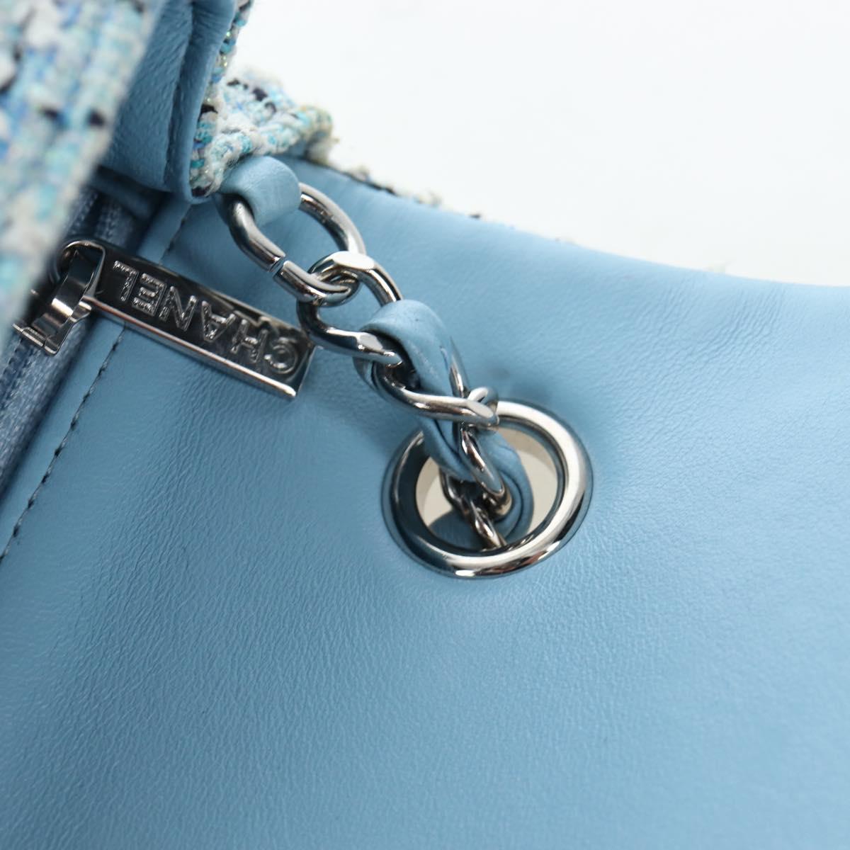 CHANEL Chain Matelasse 20 Shoulder Bag tweed Blue Silver CC Auth BA15642SM