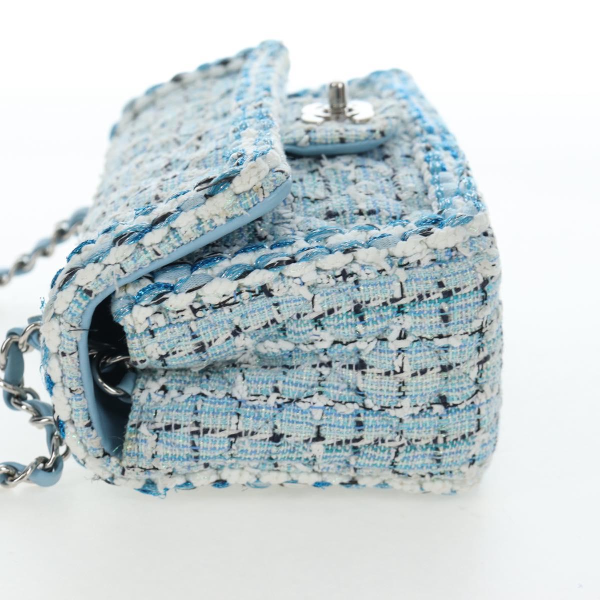 CHANEL Chain Matelasse 20 Shoulder Bag tweed Blue Silver CC Auth BA15642SM