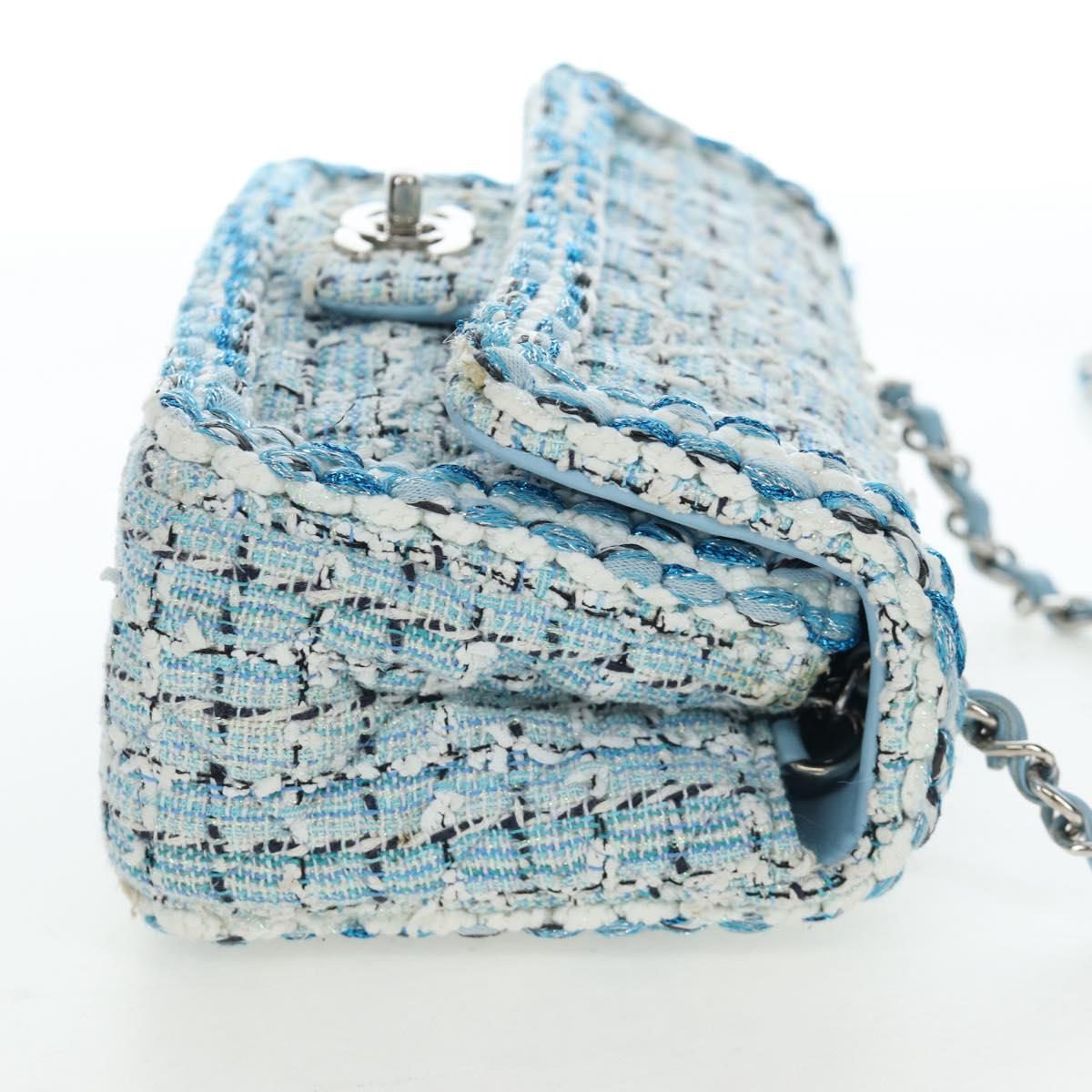 CHANEL Chain Matelasse 20 Shoulder Bag tweed Blue Silver CC Auth BA15642SM