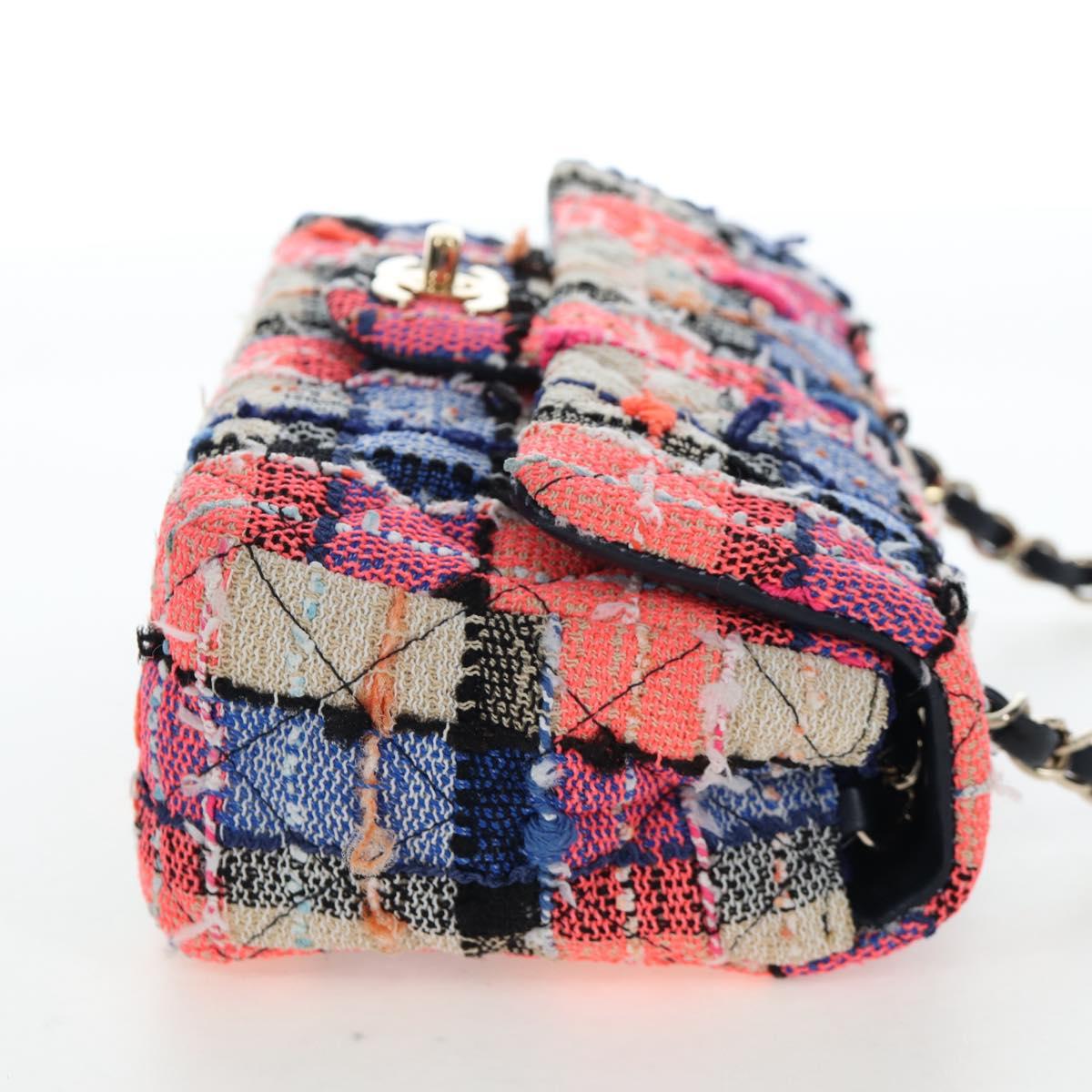 CHANEL Chain Matelasse 20 Shoulder Bag Tweed Orange Gold CC Auth BA15643SM