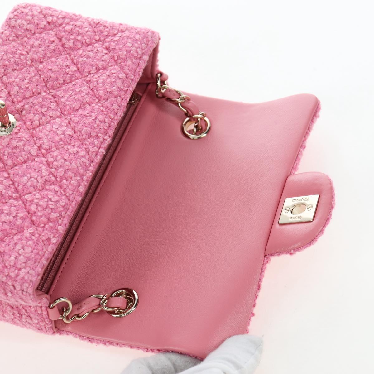 CHANEL Chain Matelasse 20 Shoulder Bag Tweed Pink Gold CC Auth BA15644SM