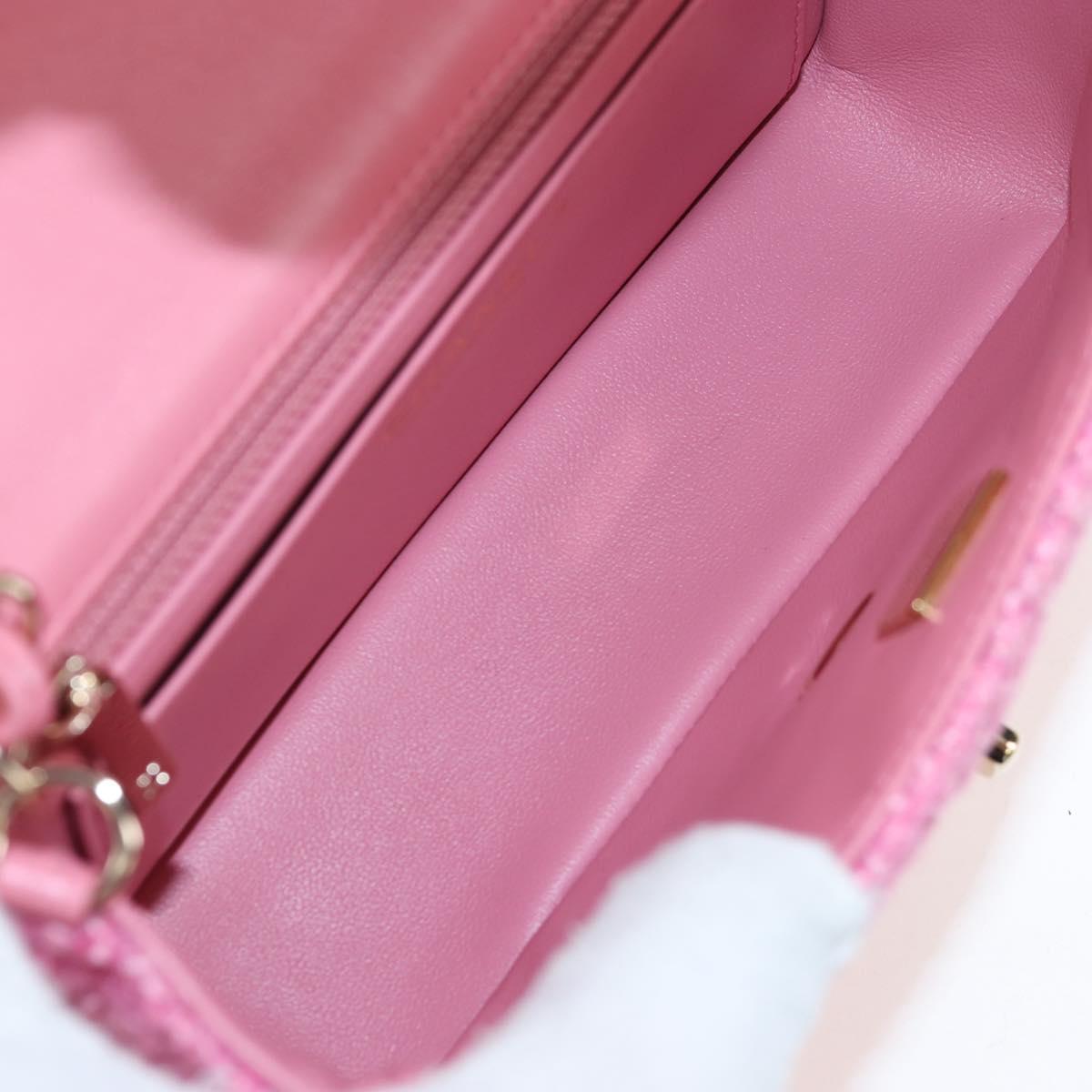CHANEL Chain Matelasse 20 Shoulder Bag Tweed Pink Gold CC Auth BA15644SM
