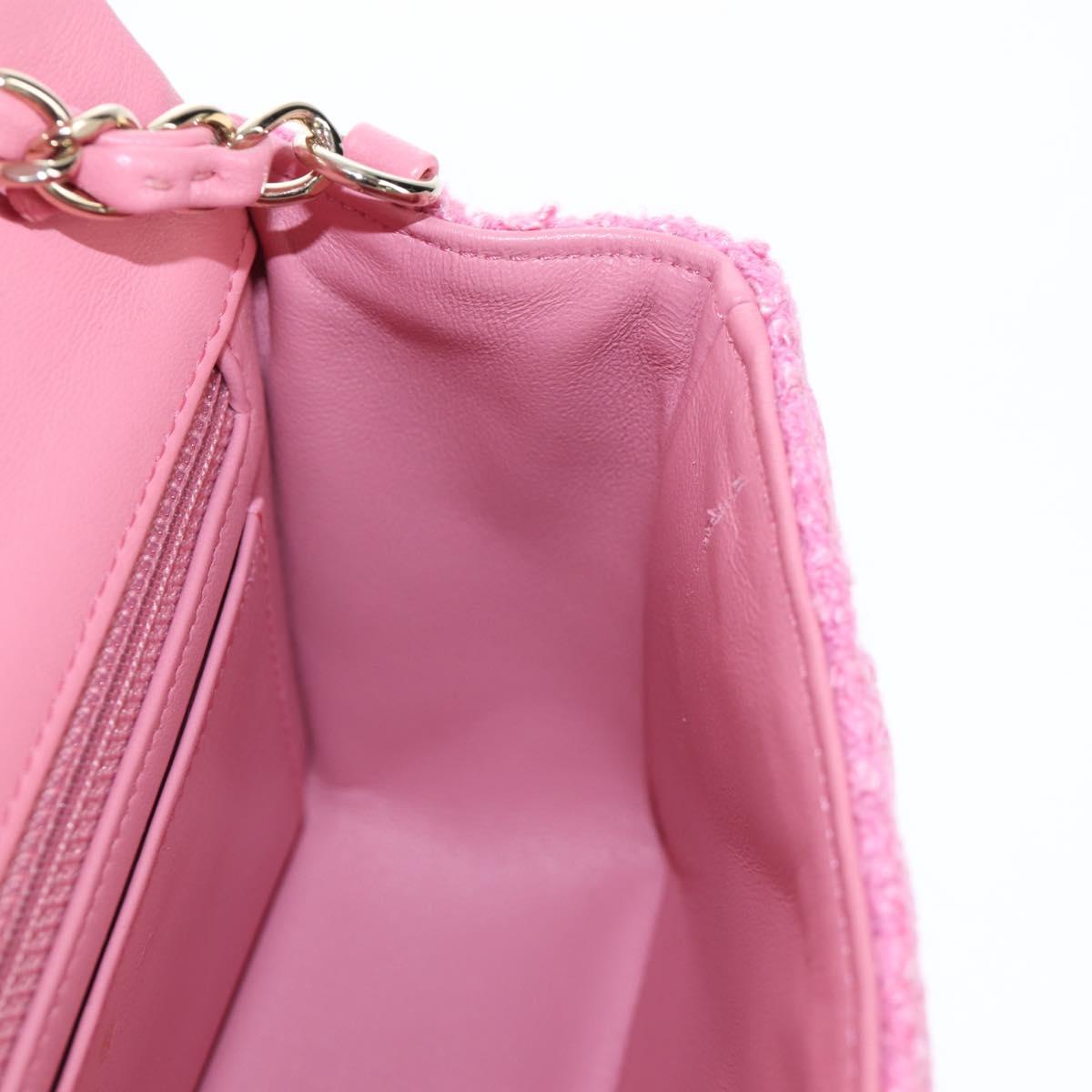 CHANEL Chain Matelasse 20 Shoulder Bag Tweed Pink Gold CC Auth BA15644SM