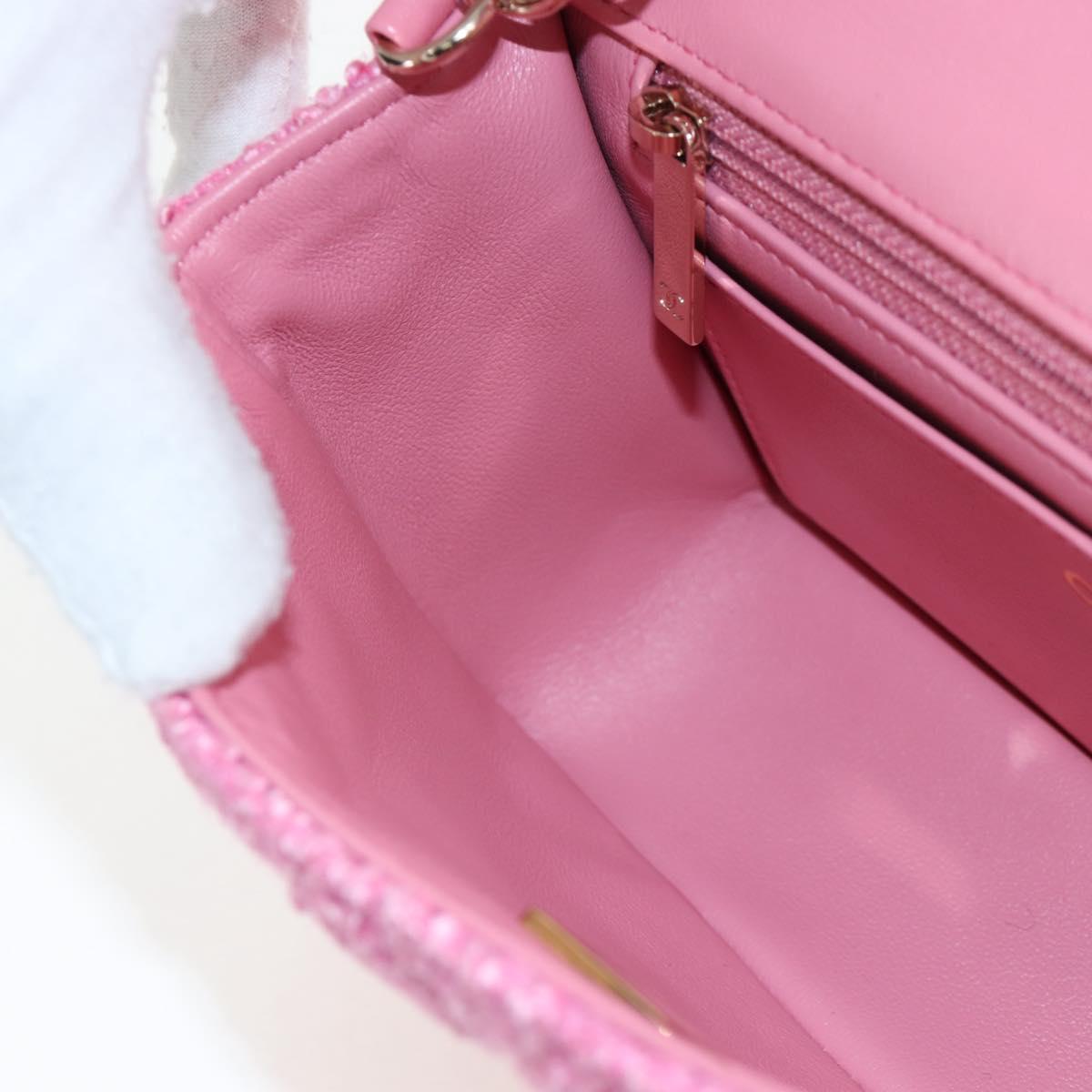 CHANEL Chain Matelasse 20 Shoulder Bag Tweed Pink Gold CC Auth BA15644SM