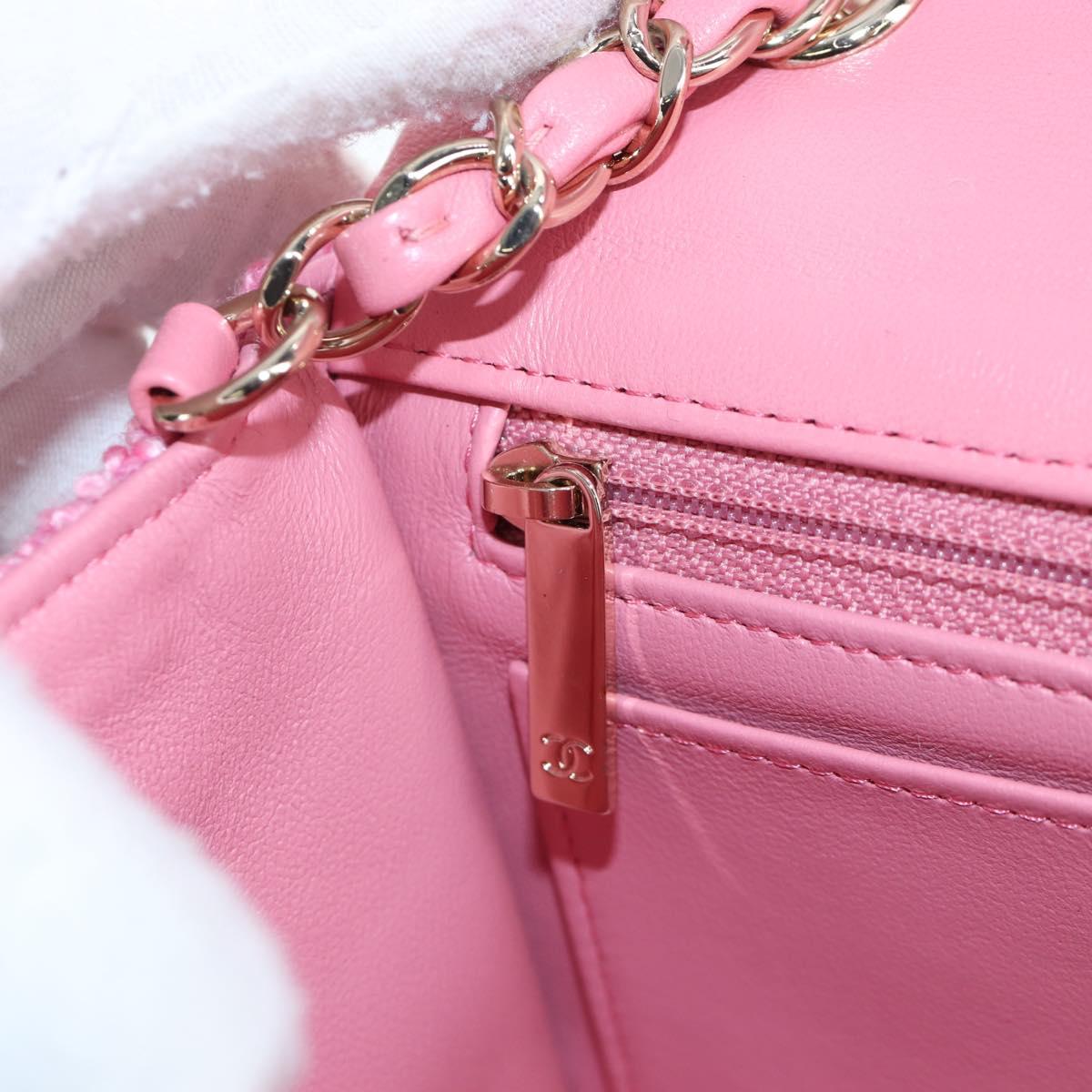 CHANEL Chain Matelasse 20 Shoulder Bag Tweed Pink Gold CC Auth BA15644SM