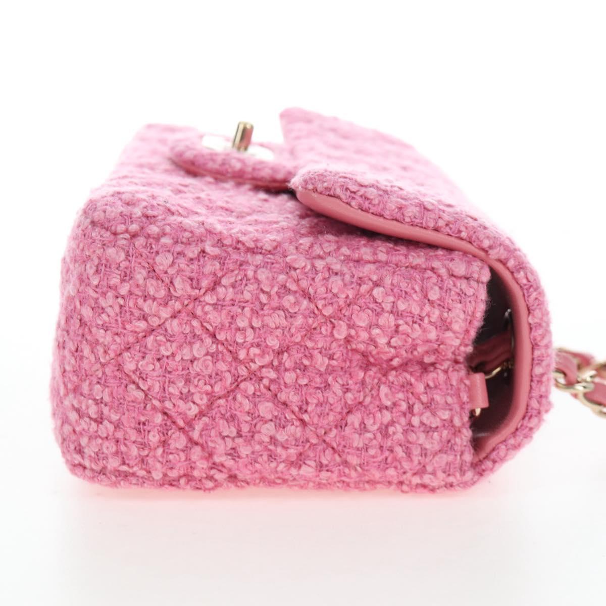 CHANEL Chain Matelasse 20 Shoulder Bag Tweed Pink Gold CC Auth BA15644SM