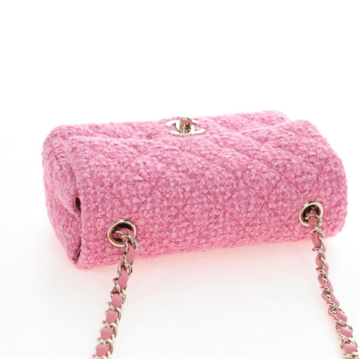 CHANEL Chain Matelasse 20 Shoulder Bag Tweed Pink Gold CC Auth BA15644SM