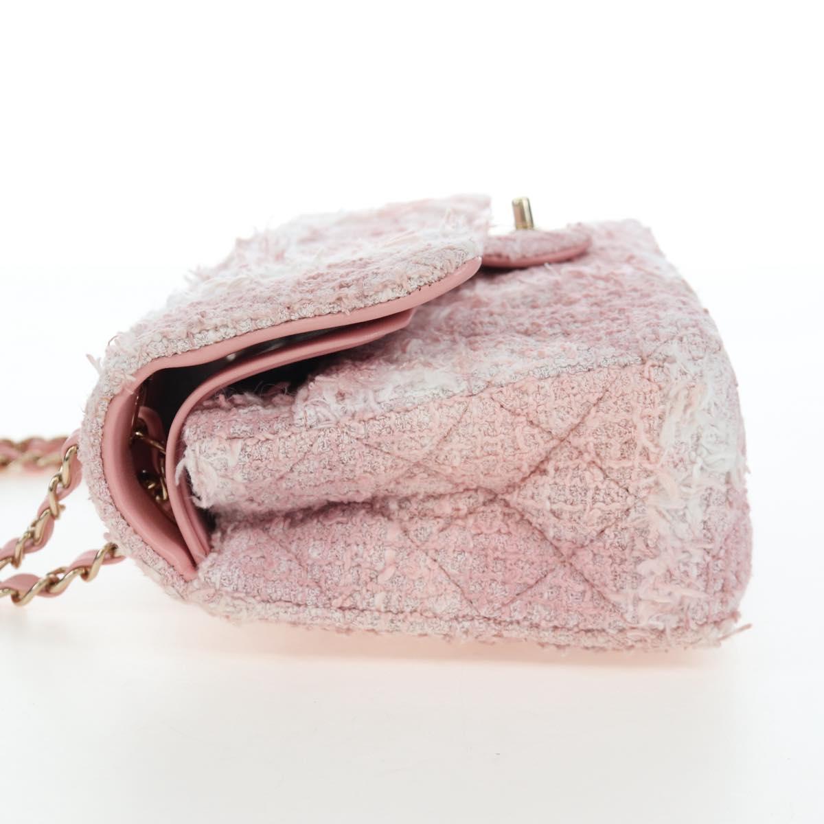 CHANEL Double Flap Chain Matelasse 25 Bag Tweed Pink Gold CC Auth BA15645SM